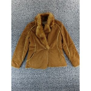 Penny Lane Inspired Faux Shearling Jacket Tan Suede Fur Lined Y2K Boho Women's S